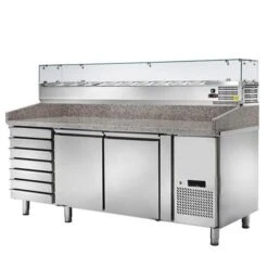 BANCO PIZZA 2 ANTE+7 CASSETTI CLASSE A CM.201X80 VETRINA CM 33/38