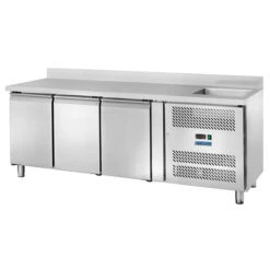 TAVOLO REFRIGERATO PROFESSIONALE GN1/1 CON VASCA 3 ANTE -2/+8° + ALZATINA