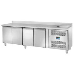 TAVOLO REFRIGERATO PROFESSIONALE GN1/1 CON VASCA 4 ANTE -2/+8° + ALZATINA