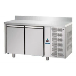 TAVOLO REFRIGERATO INOX 2 ANTE 0/+10° + ALZATINA 142X70 H85/92 CM