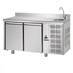 TAVOLO REFRIGERATO PROFESSIONALE INOX 2 ANTE 0/+10° CON VASCA + ALZATINA