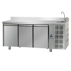 TAVOLO REFRIGERATO PROFESSIONALE INOX 3 ANTE 0/+10° CON VASCA + ALZATINA