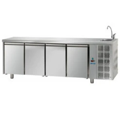 TAVOLO REFRIGERATO PROFESSIONALE INOX 4 ANTE 0/+10° CON VASCA